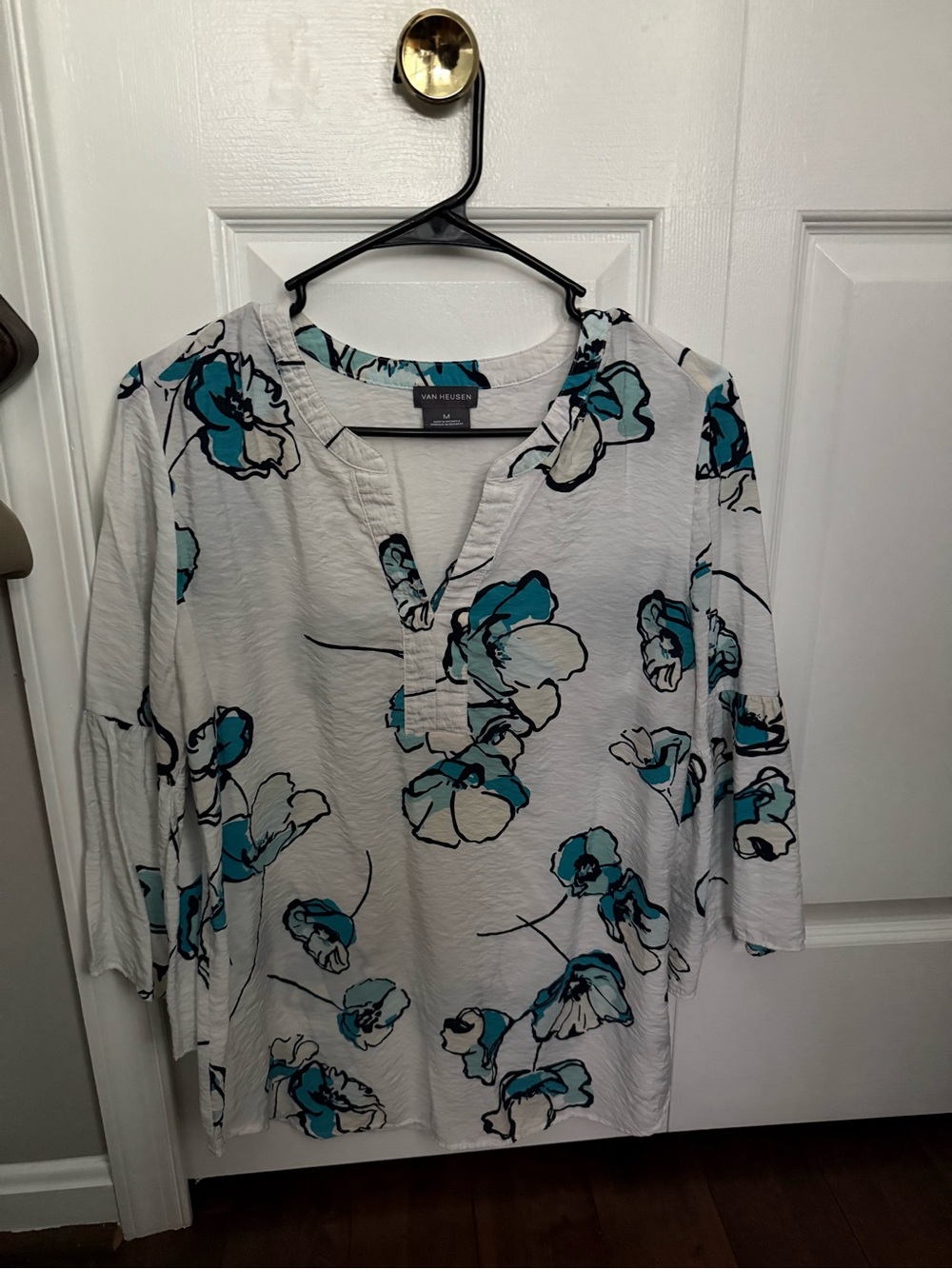 Van Heusen White Blouse with Teal Floral Print